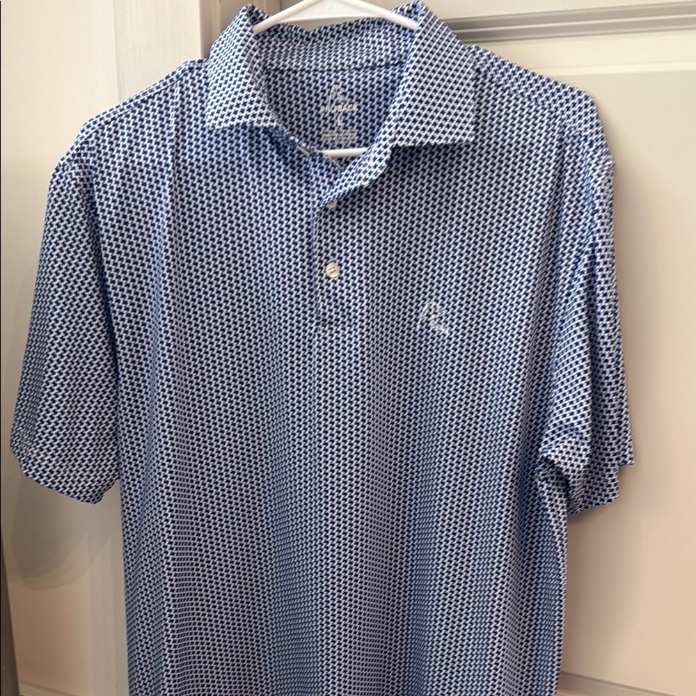 Who back Men's Blue Texas Patterned Polo Shirt (Large)